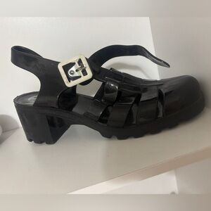 JuJu Black Jelly Heel Sandals